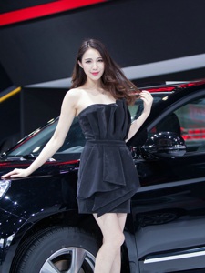 黑色短裙车模气质优雅